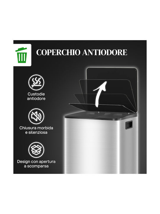 HomCom Waste Bin Recycling made of Stainless Steel with Pedal Silver 20lt 1pcs