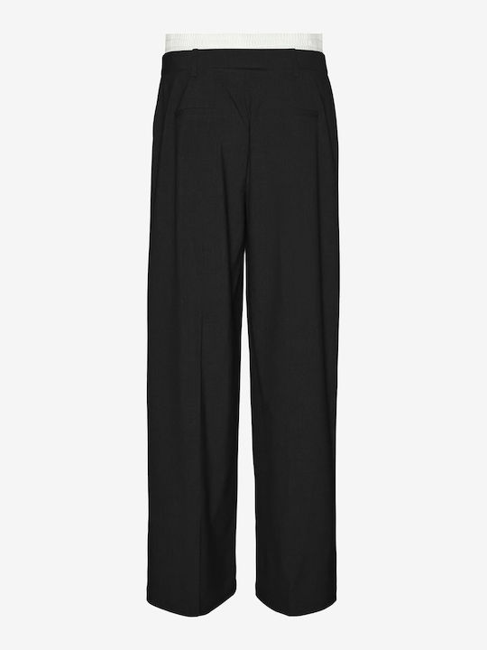 Vero Moda Women's High-waisted Fabric Trousers with Elastic Black