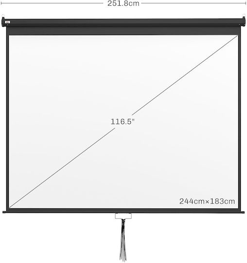 HomCom Οθόνη Προβολής Projector Οροφής με Λόγο Εικόνας 4:3 244x183cm / 120"