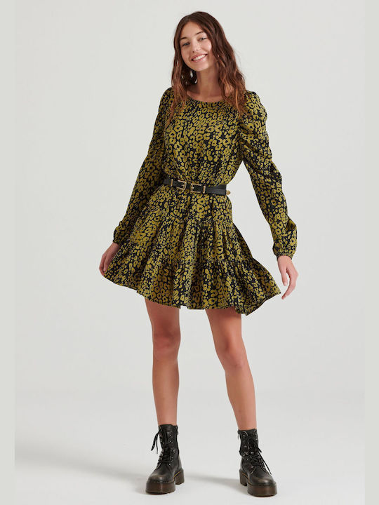 Funky Buddha Mini Dress with Ruffle Green