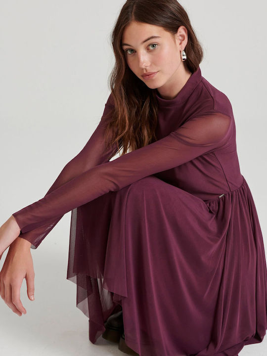 Mini Abendkleid mit Tüll & Rüschen Burgundisch