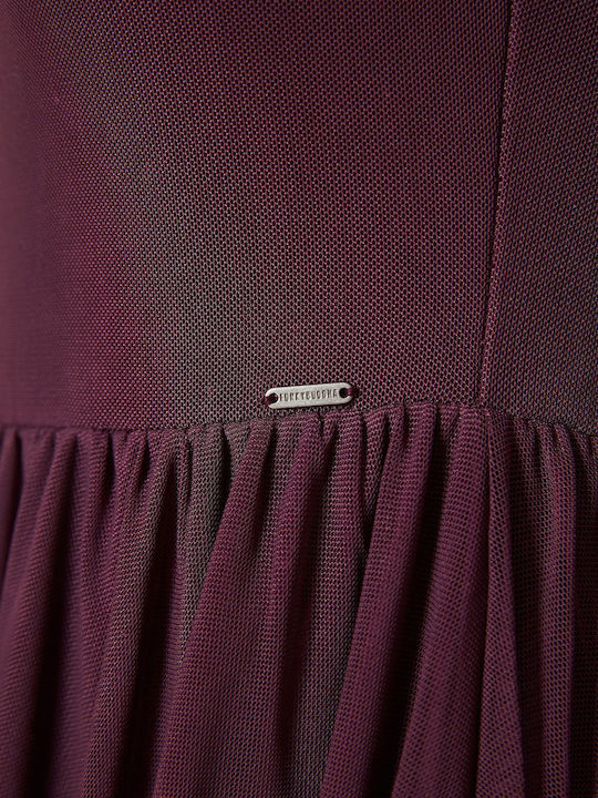 Mini Abendkleid mit Tüll & Rüschen Burgundisch