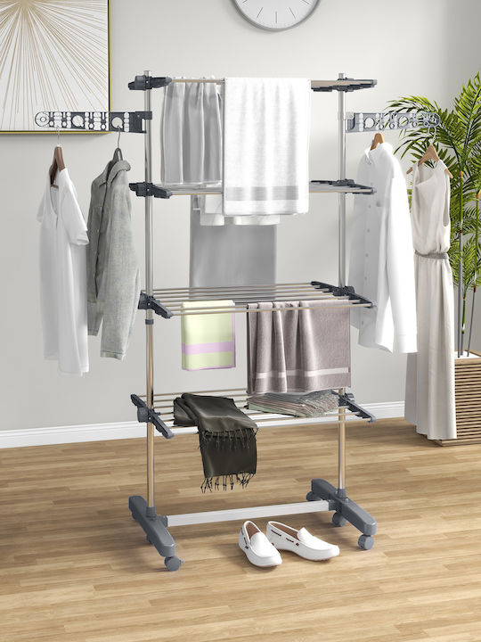 HomCom Stainless Steel Folding Floor Clothes Drying Rack 142x55cm