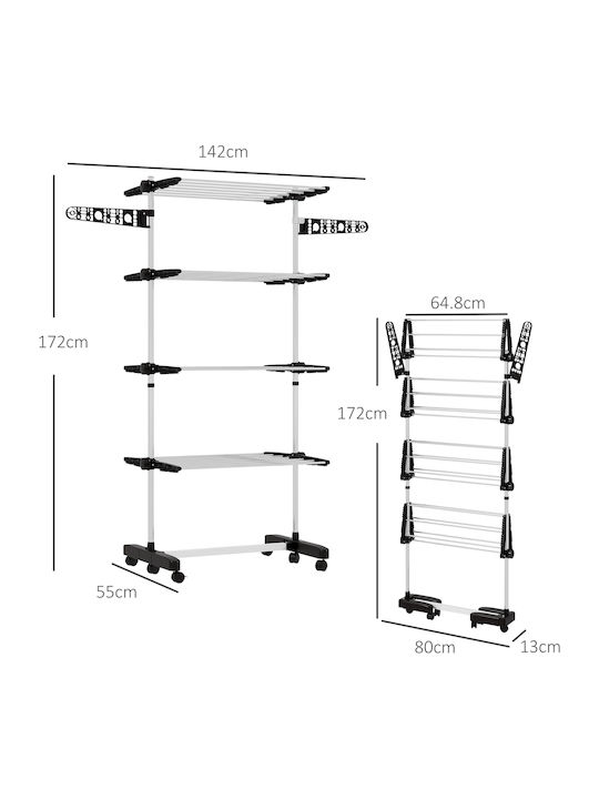 HomCom Stainless Steel Folding Floor Clothes Drying Rack 142x55cm