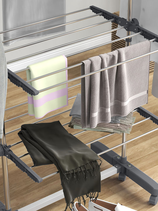 HomCom Stainless Steel Folding Floor Clothes Drying Rack 142x55cm