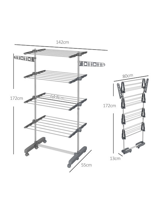 HomCom Stainless Steel Folding Floor Clothes Drying Rack 142x55cm