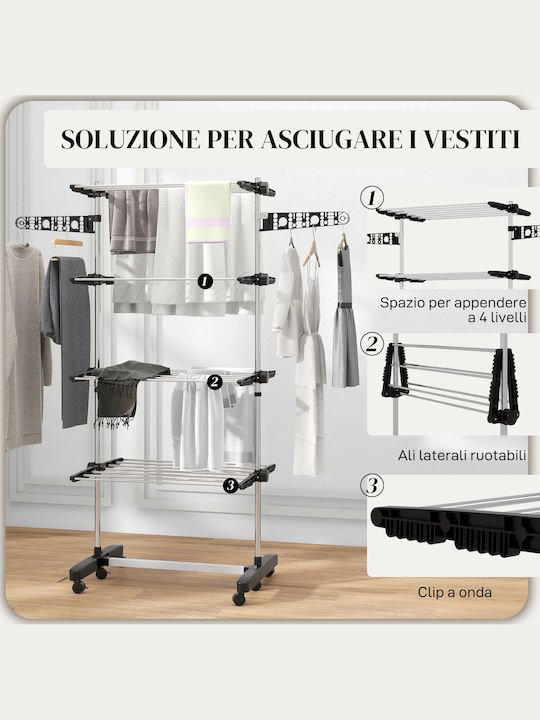 HomCom Stainless Steel Folding Floor Clothes Drying Rack 142x55cm