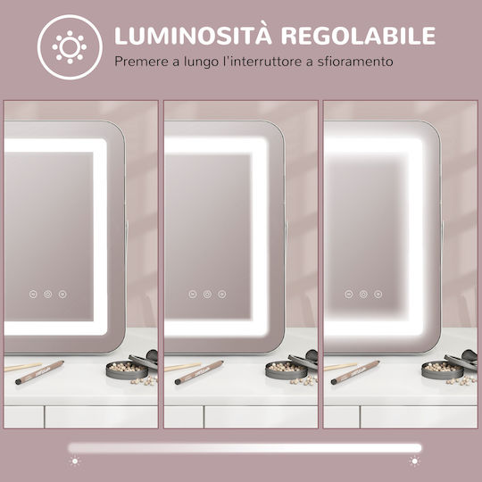 HomCom Schminkspiegel Tischgerät mit Licht 4x4cm Weiß