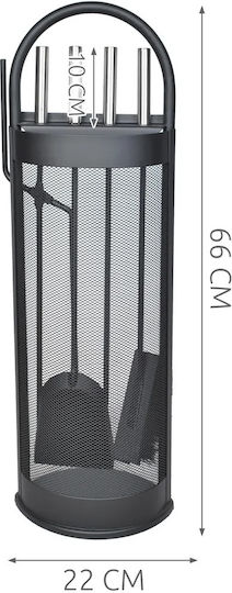 Zola Fireplace Accessories Set 4 Pieces Metal Stand Black 30x40x73 Cm