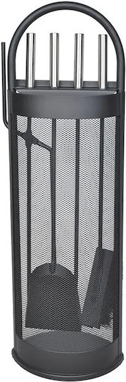 Zola Fireplace Accessories Set 4 Pieces Metal Stand Black 30x40x73 Cm