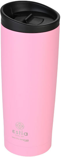 Estia Travel Mug Save The Aegean Recyclable Glass Thermos Stainless Steel / Plastic BPA Free 500ml Blossom Rose 01-20354