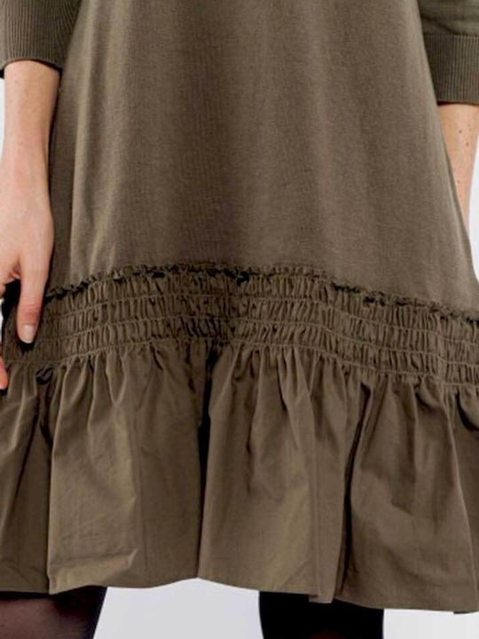 Midi Kleid mit Rüschen Haki