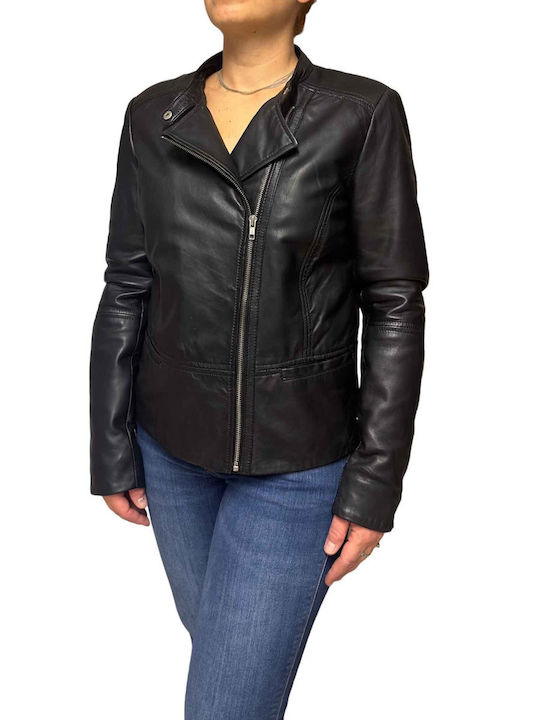 MARKOS LEATHER Women's Short Lifestyle Leather Jacket for Winter BLACK