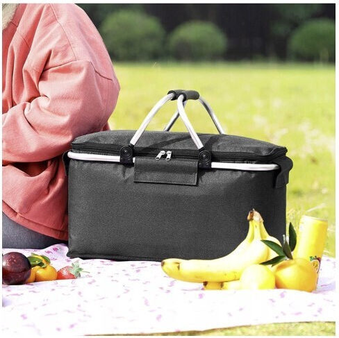Geantă frigorifică Zola pentru picnic, depozitare alimente, mânere din plastic, aluminiu, negru, 48x28x22 cm