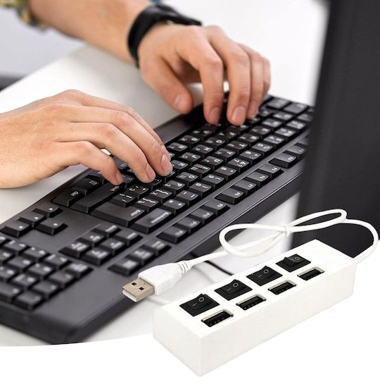 Активен USB 2.0 хъб Zola 4 порта, съвместим с интерфейси 1.1 и 1.0, пластмасов, 10.5x3x2 см, бял
