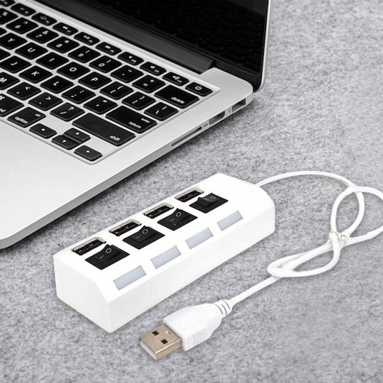 Активен USB 2.0 хъб Zola 4 порта, съвместим с интерфейси 1.1 и 1.0, пластмасов, 10.5x3x2 см, бял