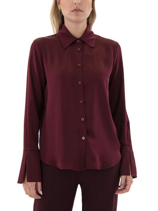 Twenty 29 Shirt Langärmelig Damen Satin Hemd Bordeaux