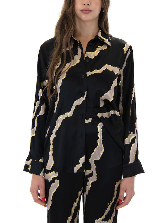 Twenty 29 Shirt Mânecă lungă Femei Satin Cămașă Black, Beige, Gold