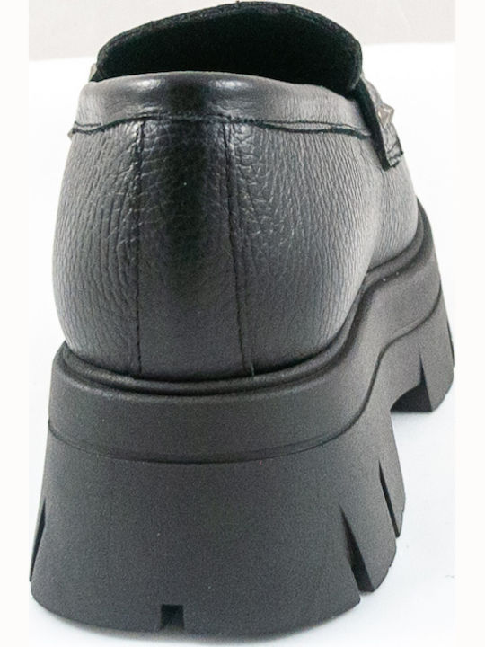 Leather Women's Moccasins in Black Color