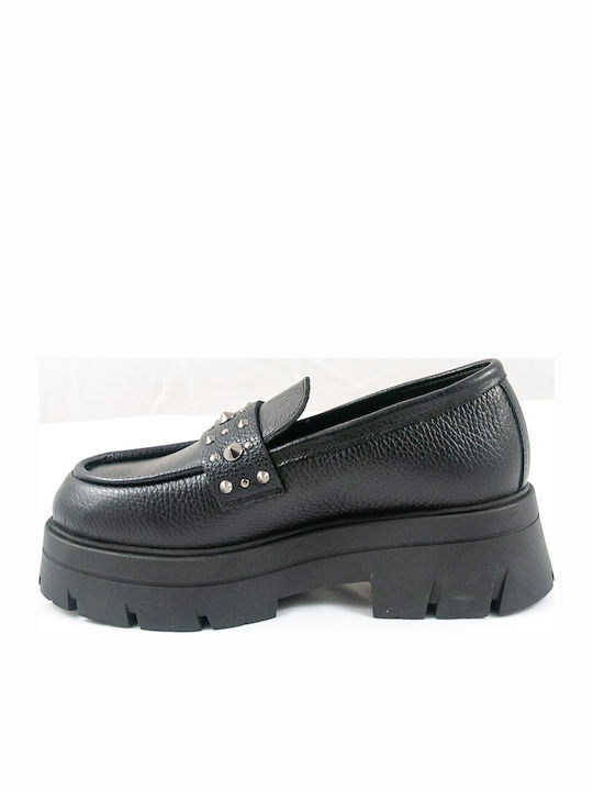 Leather Women's Moccasins in Black Color