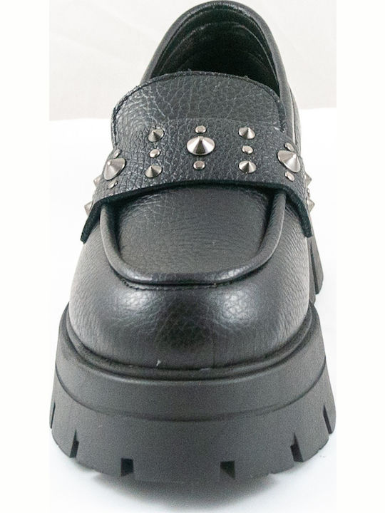 Leather Women's Moccasins in Black Color