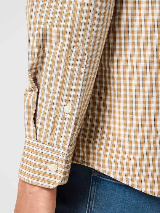 Long-sleeved Cotton Shirt Checked Dijon