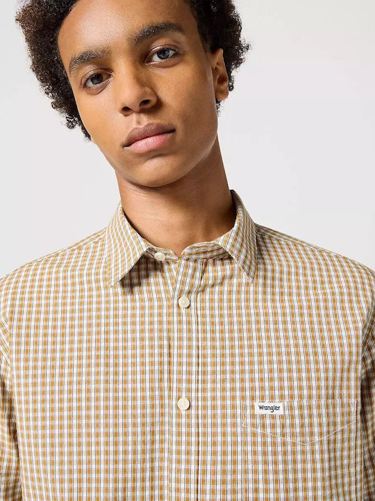 Long-sleeved Cotton Shirt Checked Dijon