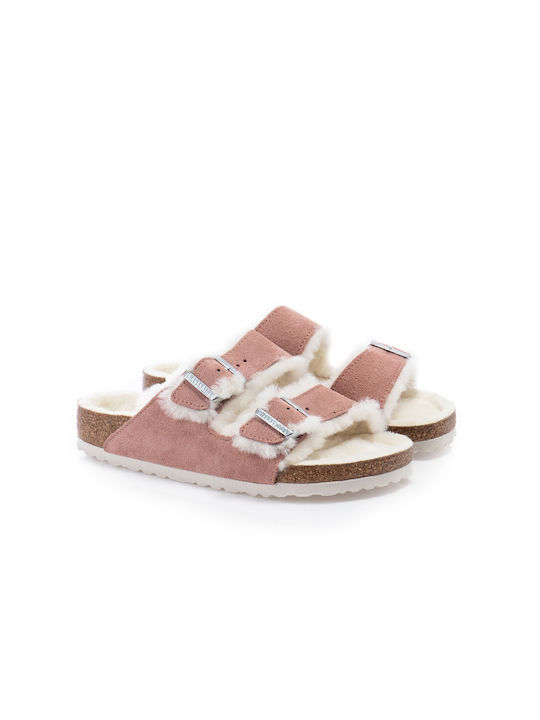 Birkenstock Shearling Leather Winter Women's Slippers in Pink color