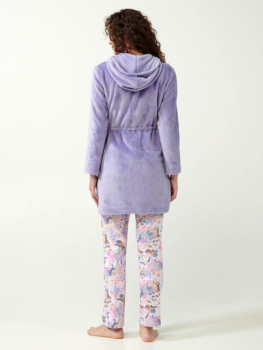 Vamp Χειμερινή Γυναικεία Fleece Ρόμπα Lavender Sweet