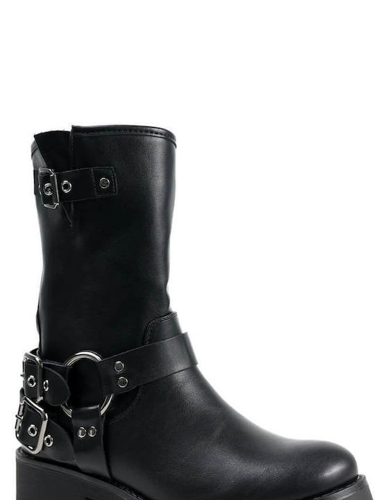 Black Low Ankle Boots with Double Buckles