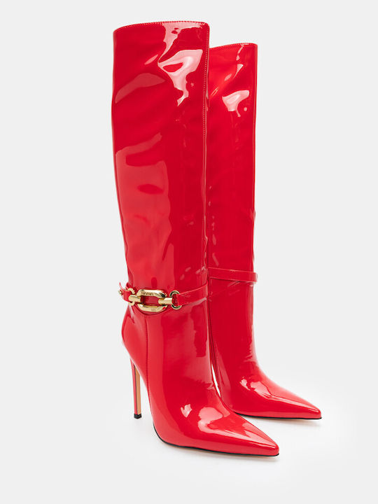 Luigi Women's Boots Patent Leather with High Heel Red