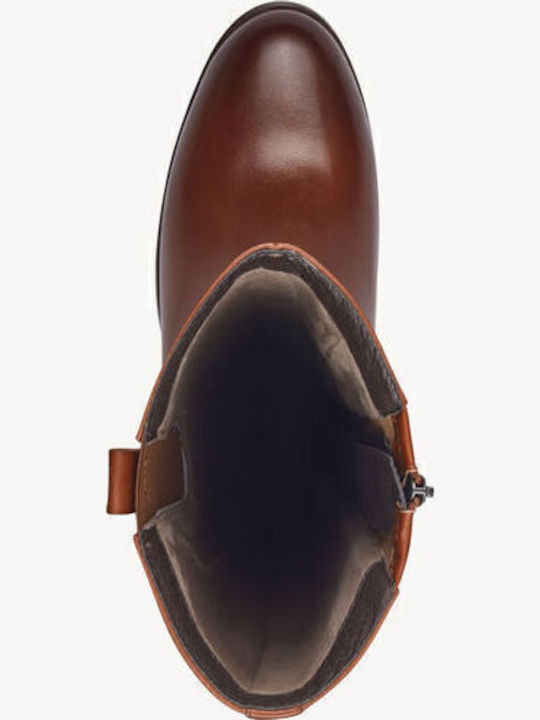 Leather Medium Heel Women's Boots with Zipper Tabac Brown