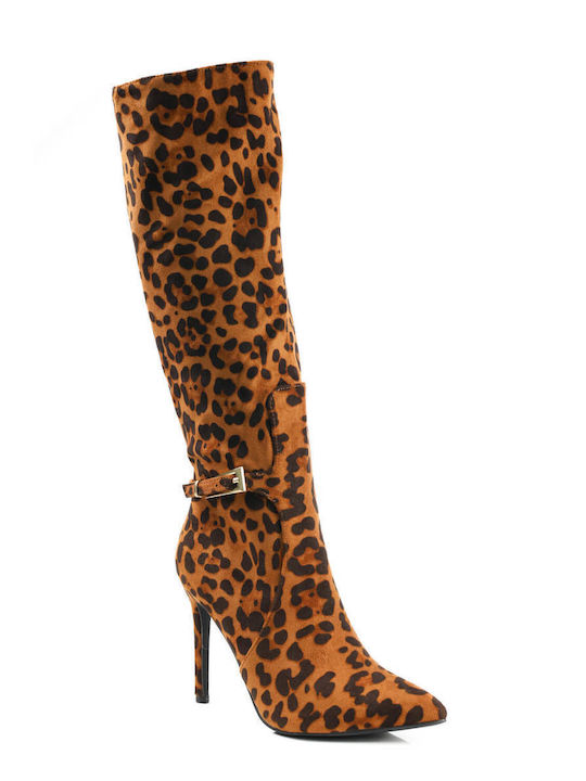 Leopard Damenstiefel mit hohem dünnem Absatz