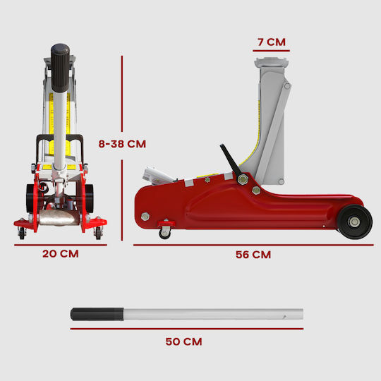 HomCom Hydraulic Carriage Jack with Lifting Capacity up to 38cm and Weight Capacity up to 2.5 Tons