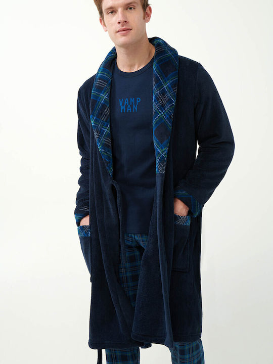 Vamp Χειμερινή Ανδρική Ρόμπα Fleece Blue Vamp Χειμερινή Ανδρική Ρόμπα Fleece Blue