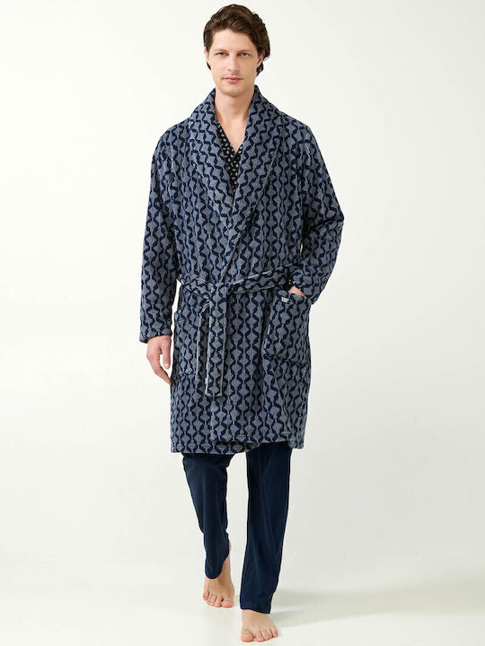 Vamp Χειμερινή Ανδρική Ρόμπα Fleece Blue
