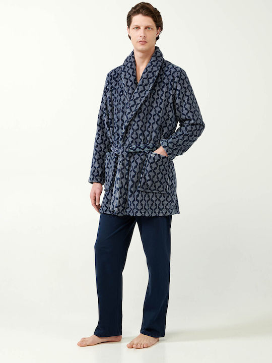 Vamp Χειμερινή Ανδρική Ρόμπα Fleece Blue