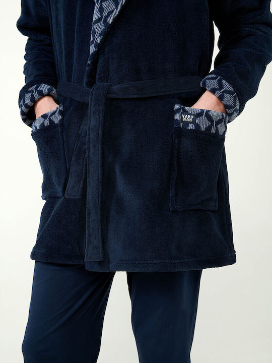 Vamp Χειμερινή Ανδρική Ρόμπα Fleece Blue