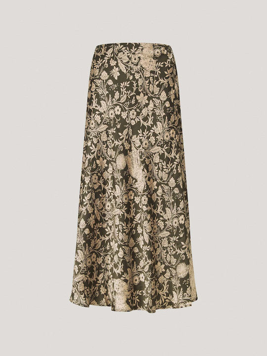 Pepe Jeans Satin Skirt Floral in Green color