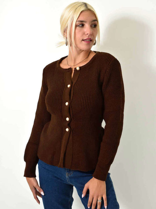 Potre Women's Knitted Cardigan with Buttons Brown