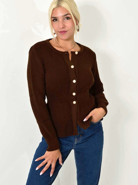 Women's Knitted Cardigan with Buttons Brown