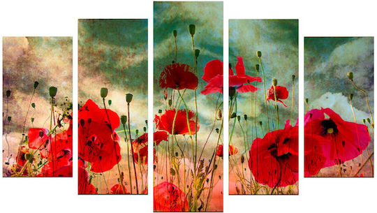 HomeMarkt Poppy Field De cinci ori Tablou pe Pânză 60x100cm