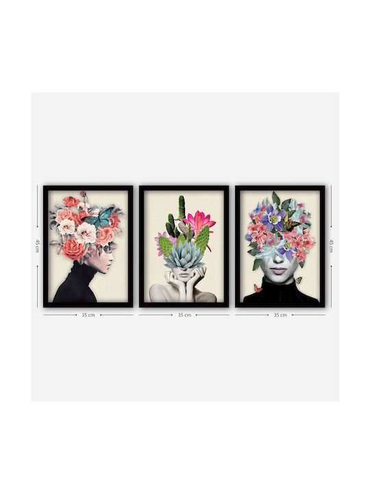 Megapap Flower Girls Τρίπτυχος Πίνακας Πλαστικός 35x45cm