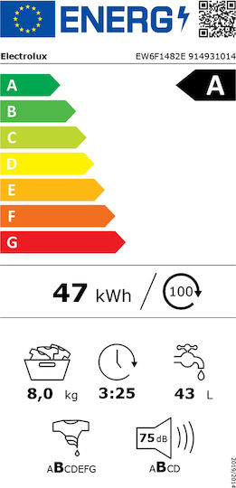 Electrolux Πλυντήριο Ρούχων 8kg με Τεχνολογία Ατμού 1400 Στροφών EW6F1482E