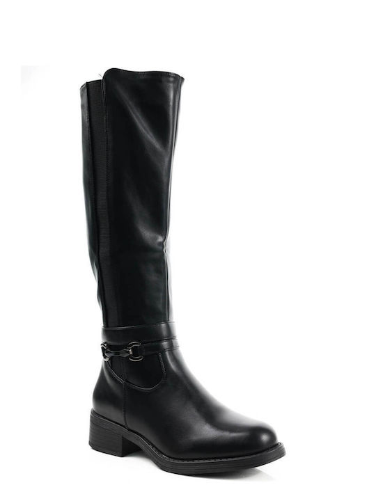 Black High Leather Texture Boots