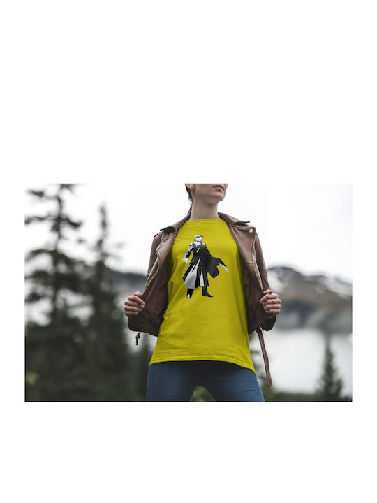 Mysterious Figure In Black T-shirt Yellow Cotton