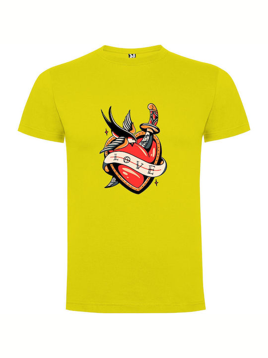 Love's Sword & Banner T-shirt Yellow Cotton