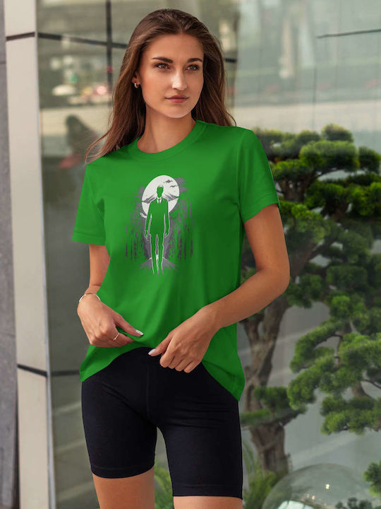 Mysterious Figure In The Moonlit Forest T-shirt Πράσινο Βαμβακερό