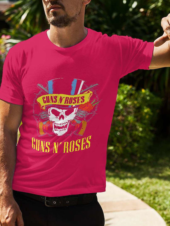 Poster T-shirt Guns N' Roses Φούξια Βαμβακερό