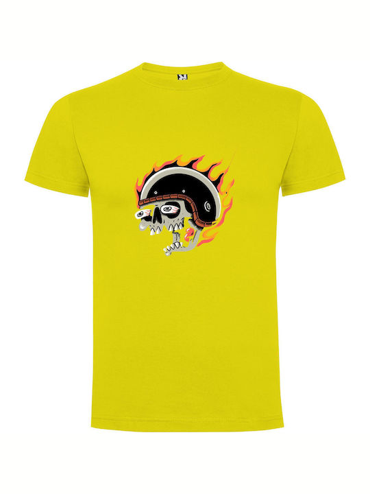 Infernal Skull Fiery T-shirt Yellow Cotton